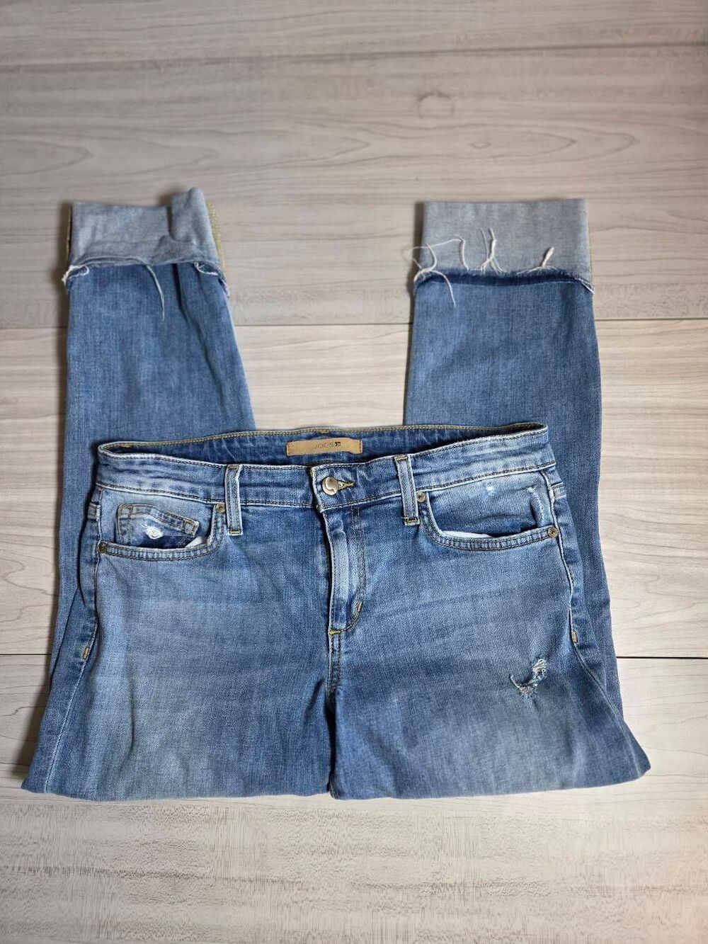 Joe's Jeans Distressed Cuff Crop Jeans Size 29 Medium Wash Raw Hem